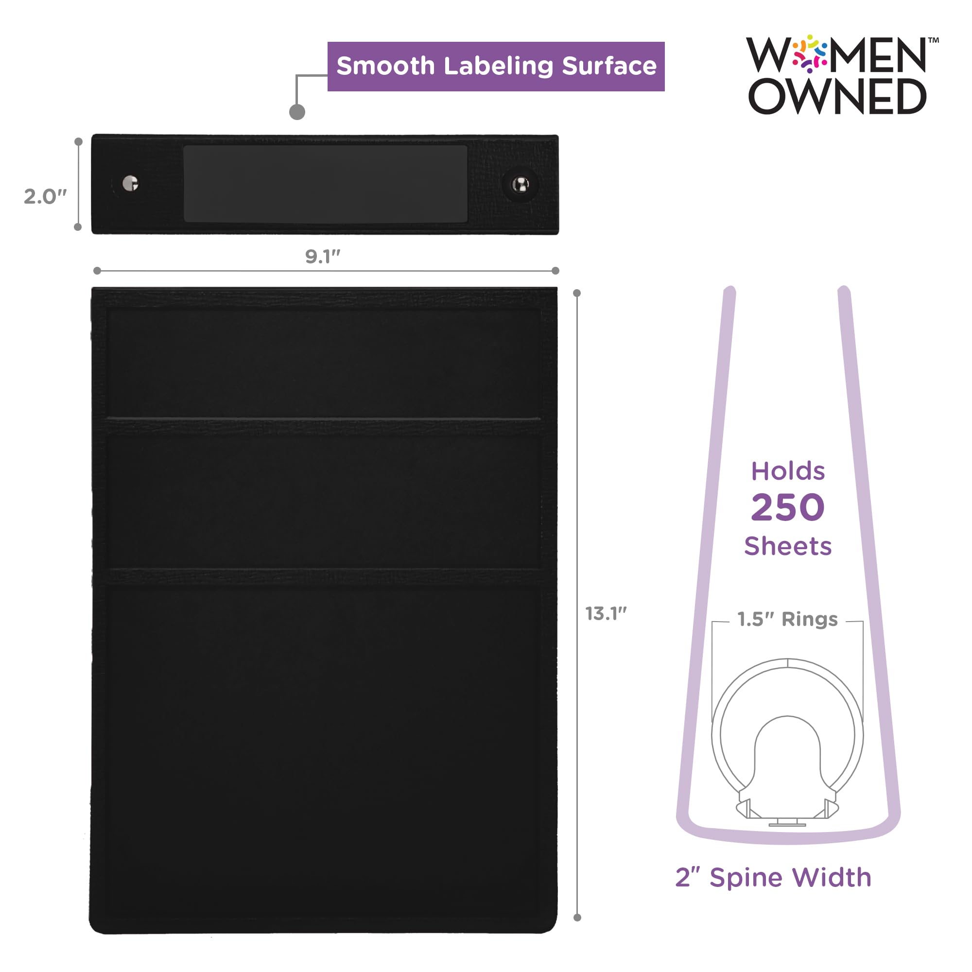 Carstens 1.5-Inch Heavy Duty 3-Ring Binder - Top Opening, Black, Durable Plastic, No-Gap Rings, Waterproof Covers, No Pockets, Holds 250 Letter-Size Sheets, BPA-Free, Made in USA (2075-3R), Case of 20 - Image 4