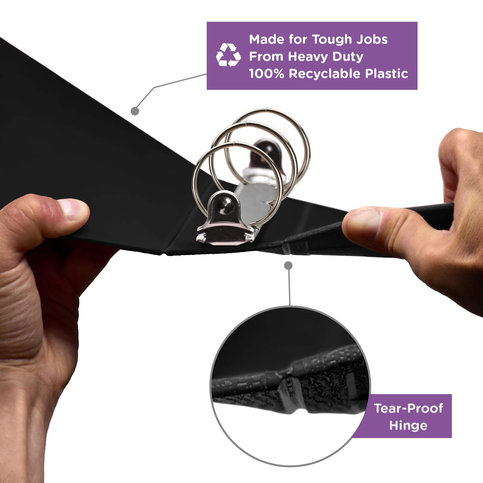 Carstens 1.5-Inch Heavy Duty 3-Ring Binder - Top Opening, Black, Durable Plastic, No-Gap Rings, Waterproof Covers, No Pockets, Holds 250 Letter-Size Sheets, BPA-Free, Made in USA (2075-3R), Case of 20 - Image 5