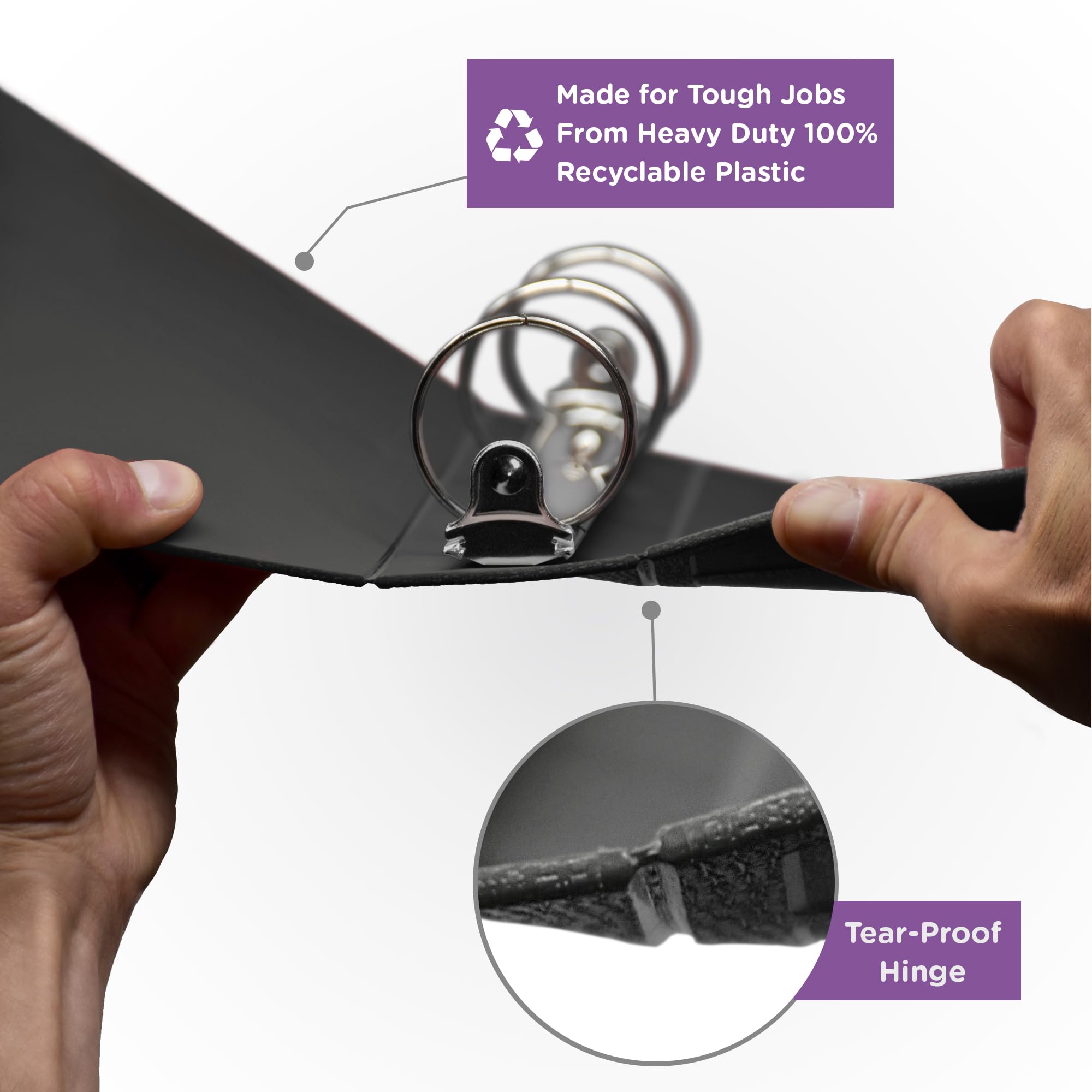 Carstens 1-Inch Heavy Duty 3-Ring Binder - Top Opening, Black, Durable Plastic, No-Gap Rings, Waterproof Cover, No Pockets, Holds 125 US Letter Sheets, BPA-Free, Made in USA (8769-3R), Case of 18 - Image 5