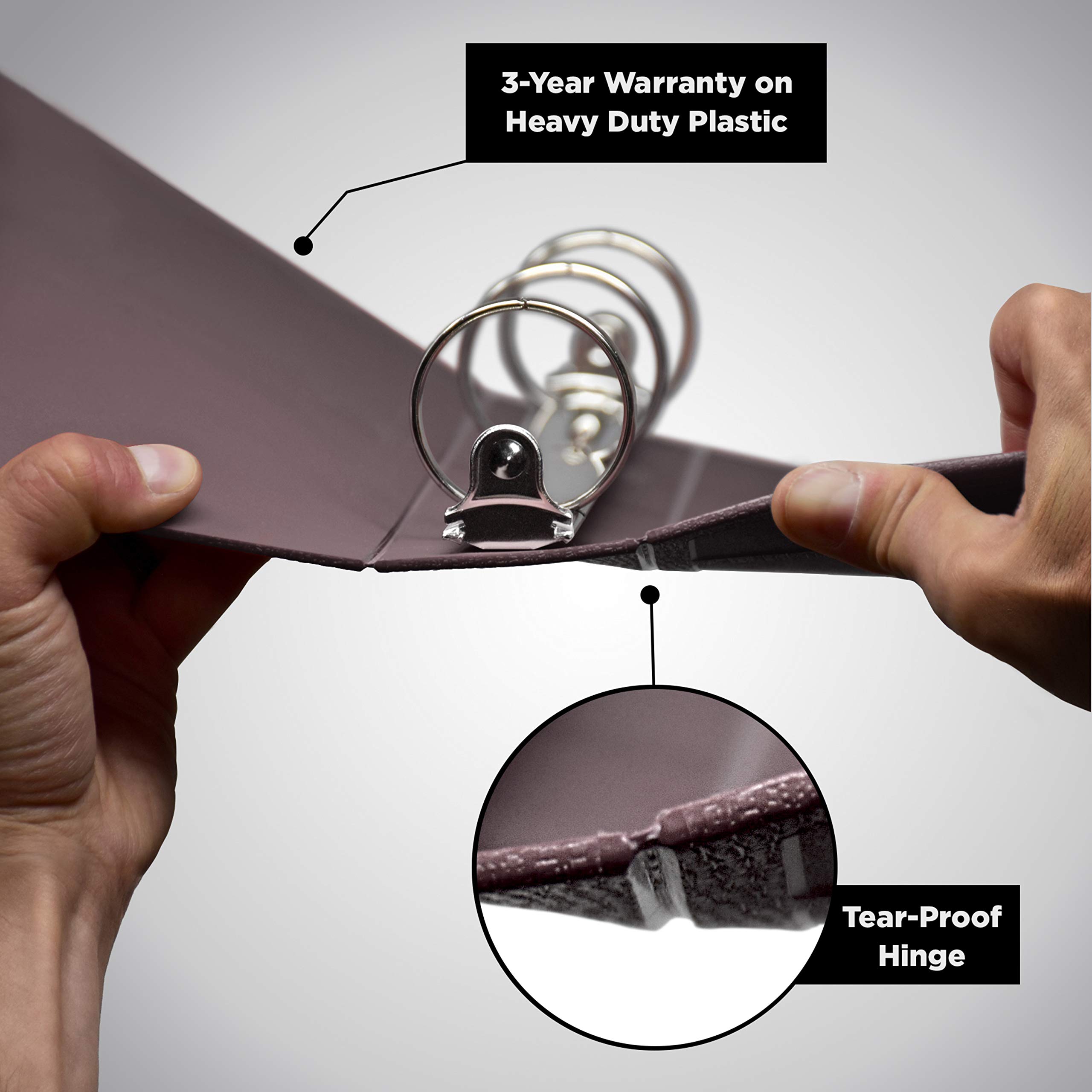 Carstens 2-Inch Heavy Duty Round Ring Binder for Treatment Administration Records – Side Opening, Plum, Durable Plastic, No-Gap Rings, No Pockets, Holds 300 US Letter Sheets, Made in USA, (1769-3R) - Image 3