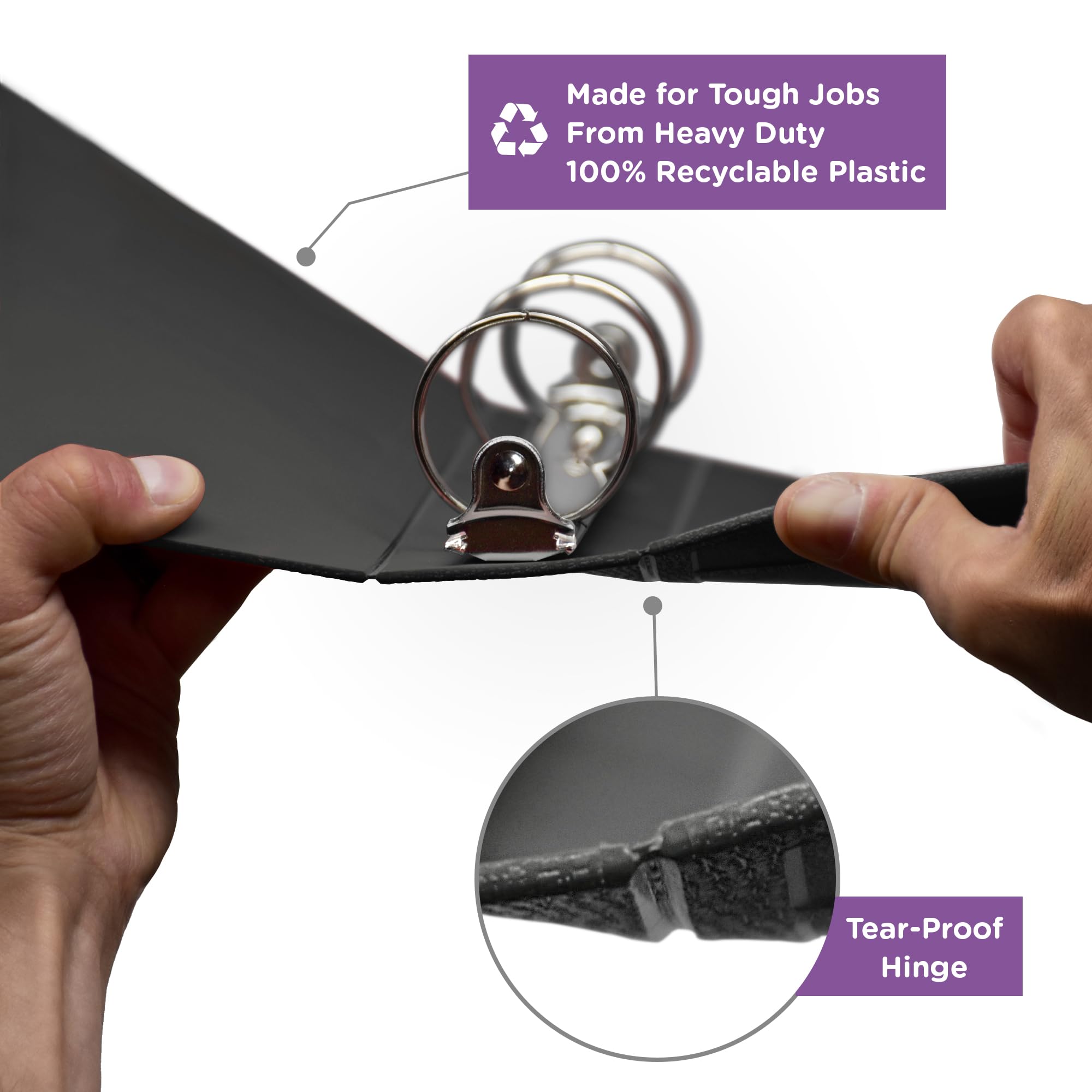 Carstens 3-Inch Heavy Duty 3-Ring Binder - Top Opening, Black, Durable Plastic, No-Gap Rings, Waterproof Cover, No Pockets, Holds 400 Letter Sheets, BPA-Free, Made in USA (1755-3R), Case of 12 - Image 5