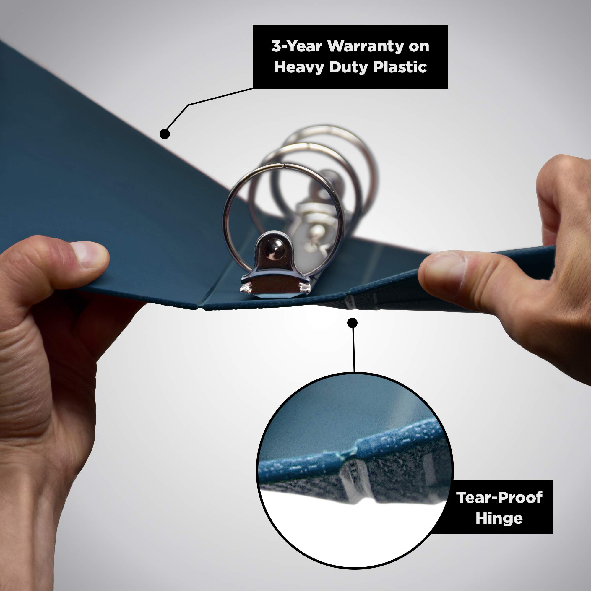 Carstens 3-Inch Heavy Duty Round Ring Binder for Minimum Data Sets (MDS) – Side Opening, Navy Blue, Durable Plastic Covers, No-Gap Rings, No Pockets, Holds 400 US Letter Sheets, Made in USA (1852-3R) - Image 3