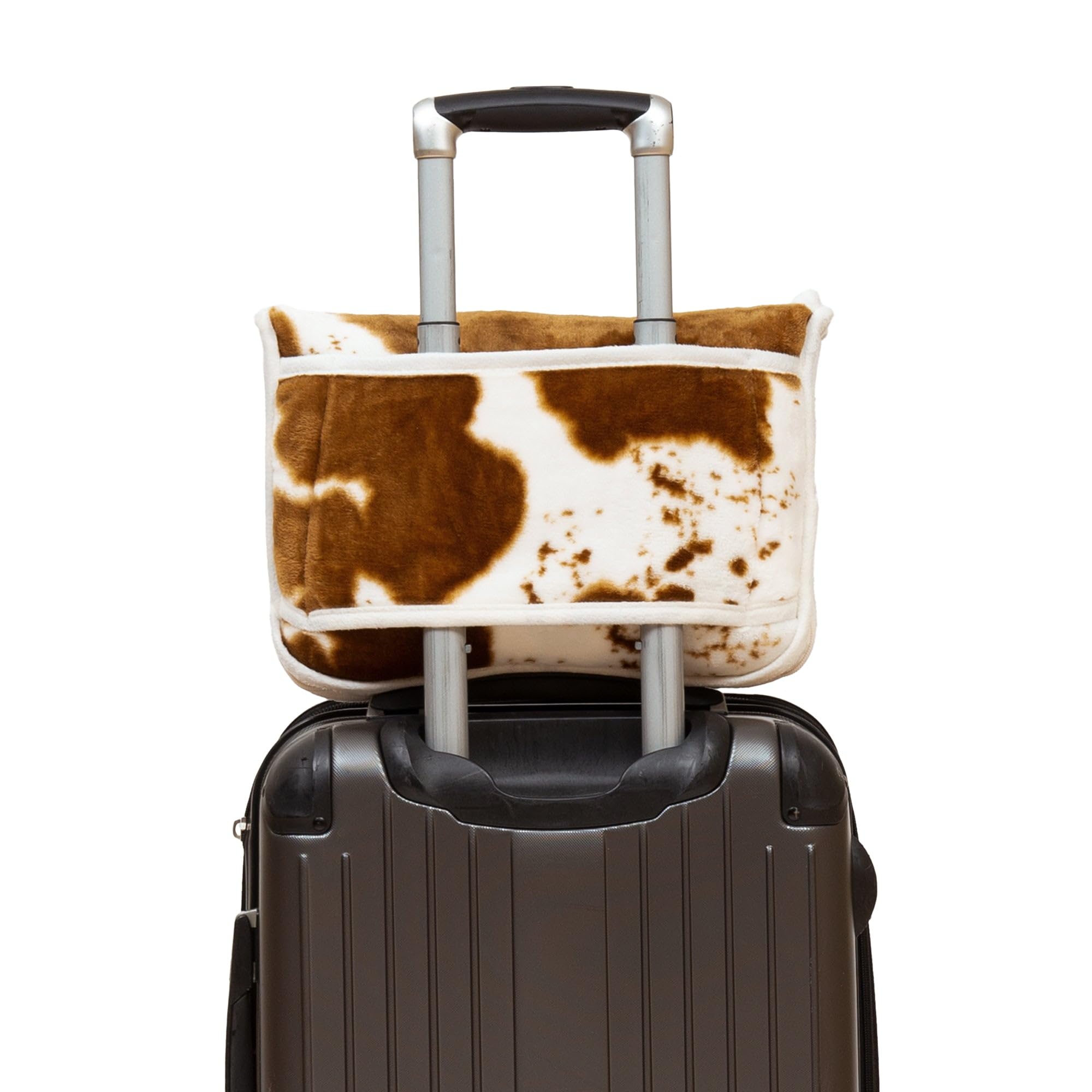 CARSTENS, INC. Travel Blanket, Premium Compact 2-in-1 Airplane Blanket/Pillow, Cow Print - Image 3