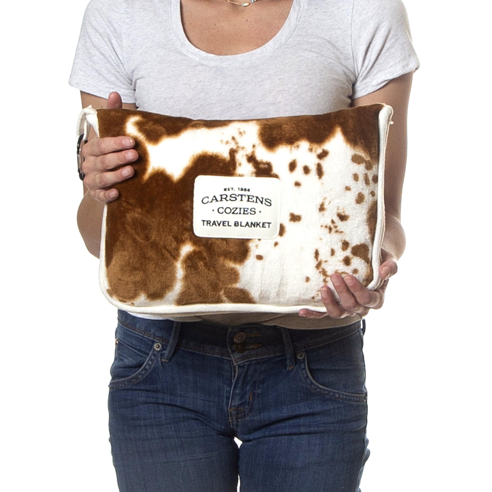 CARSTENS, INC. Travel Blanket, Premium Compact 2-in-1 Airplane Blanket/Pillow, Cow Print - Image 4