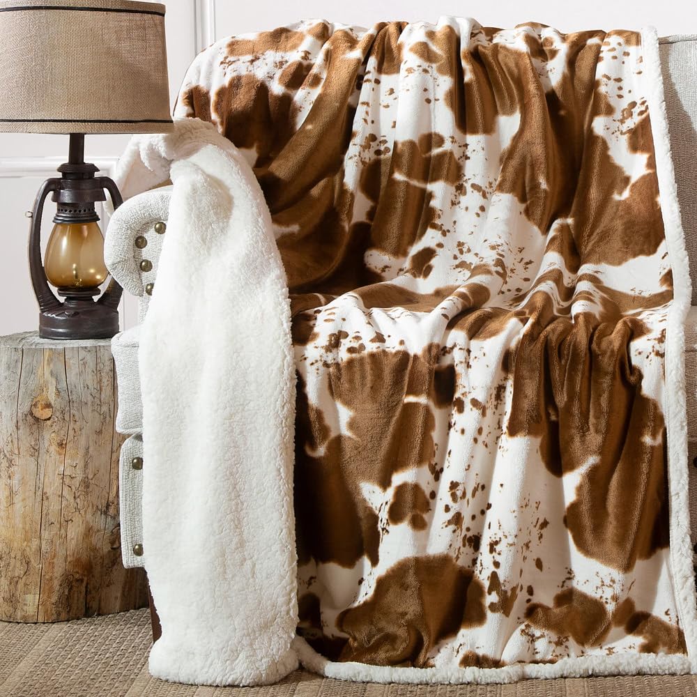 Carstens, Inc. Ultra Premium Super Soft Plush Sherpa Fleece Oversized Throw Blanket 54" x 68", Faux Cowhide - Image 3