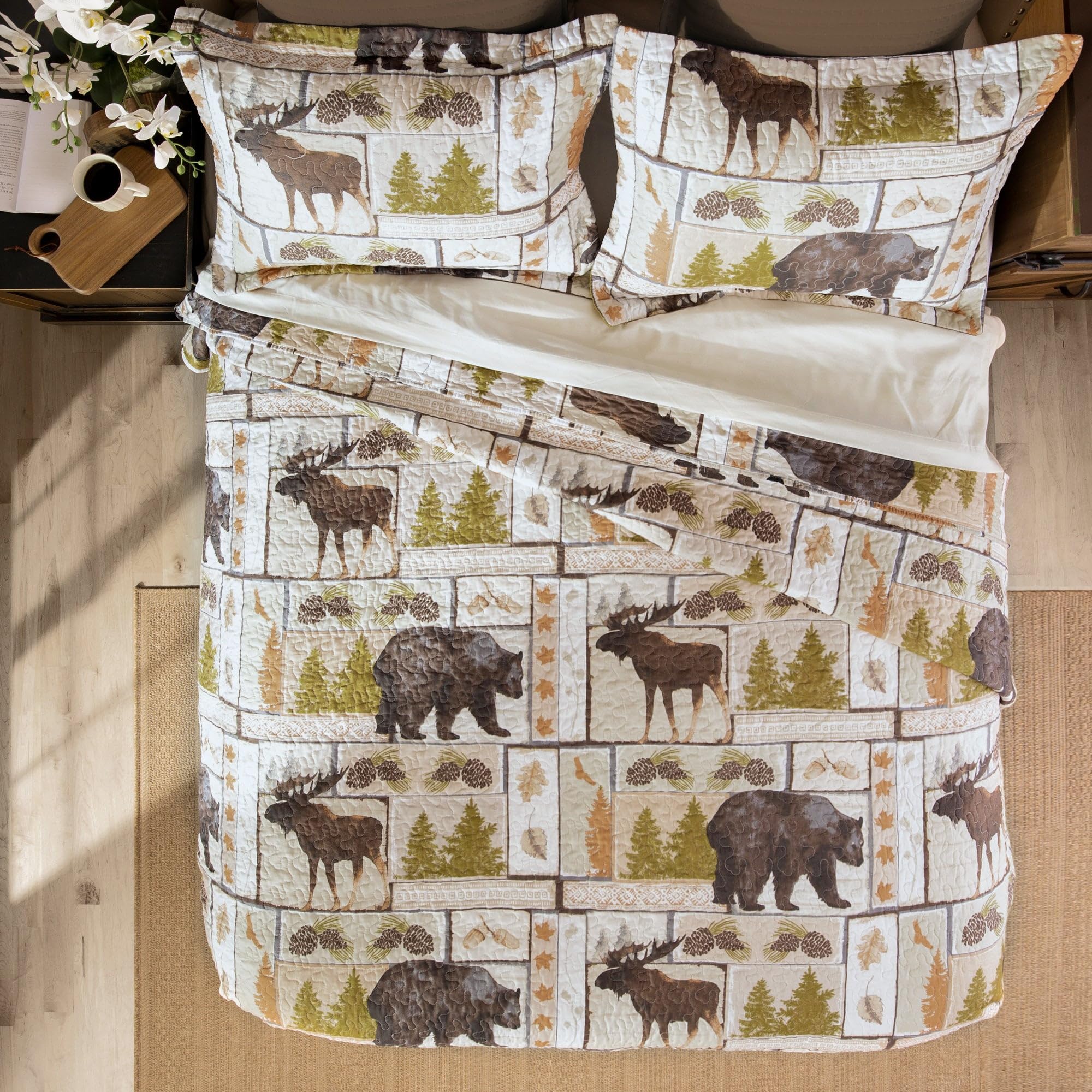 Carstens Rustic Cabin Country Bedding Set, 3-Piece Microfiber Quilt, Rustic Vintage Lodge, King - Image 3