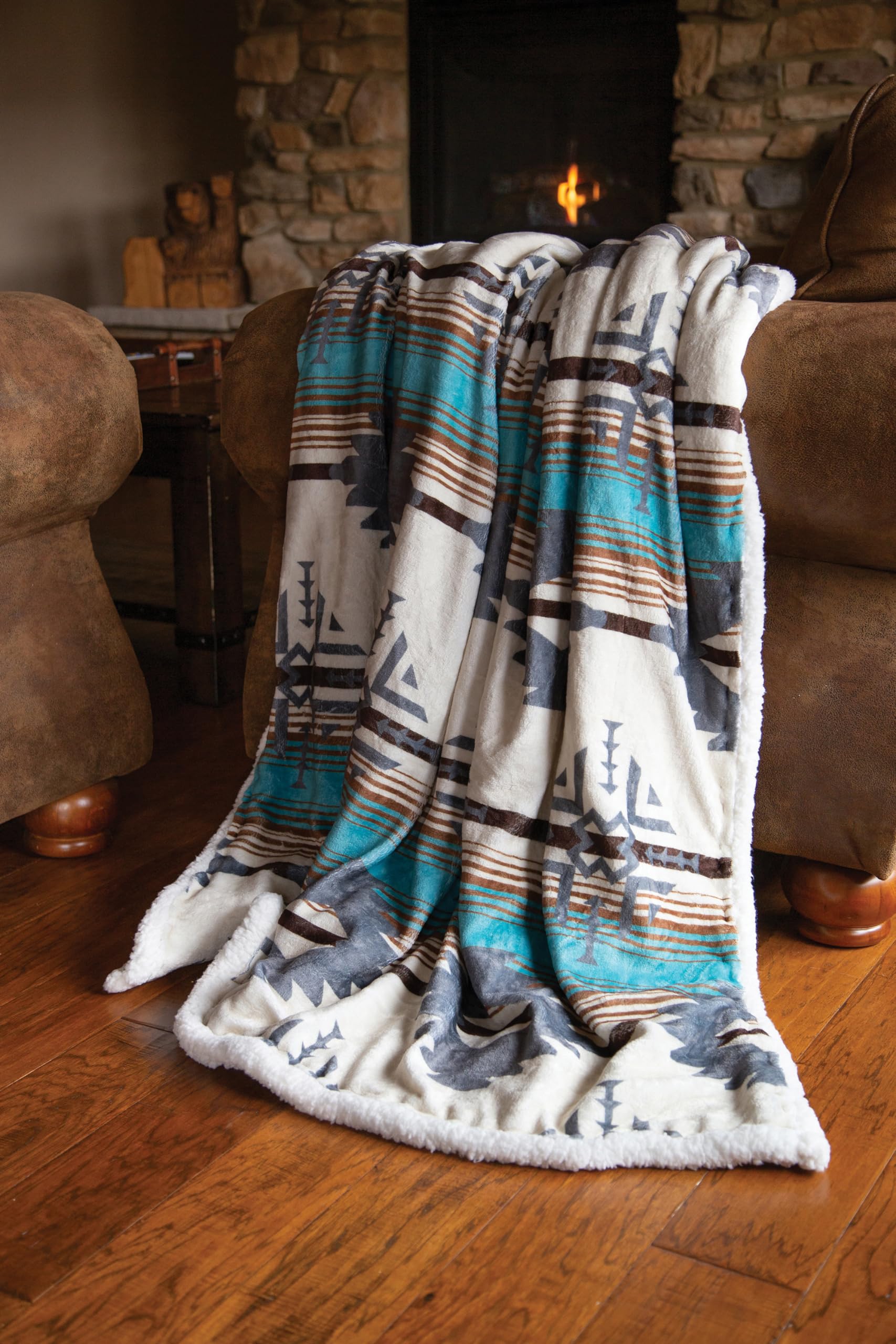 Wrangler Lone Mountain Southwestern Sherpa Throw Blanket 54" x 68" - Image 6